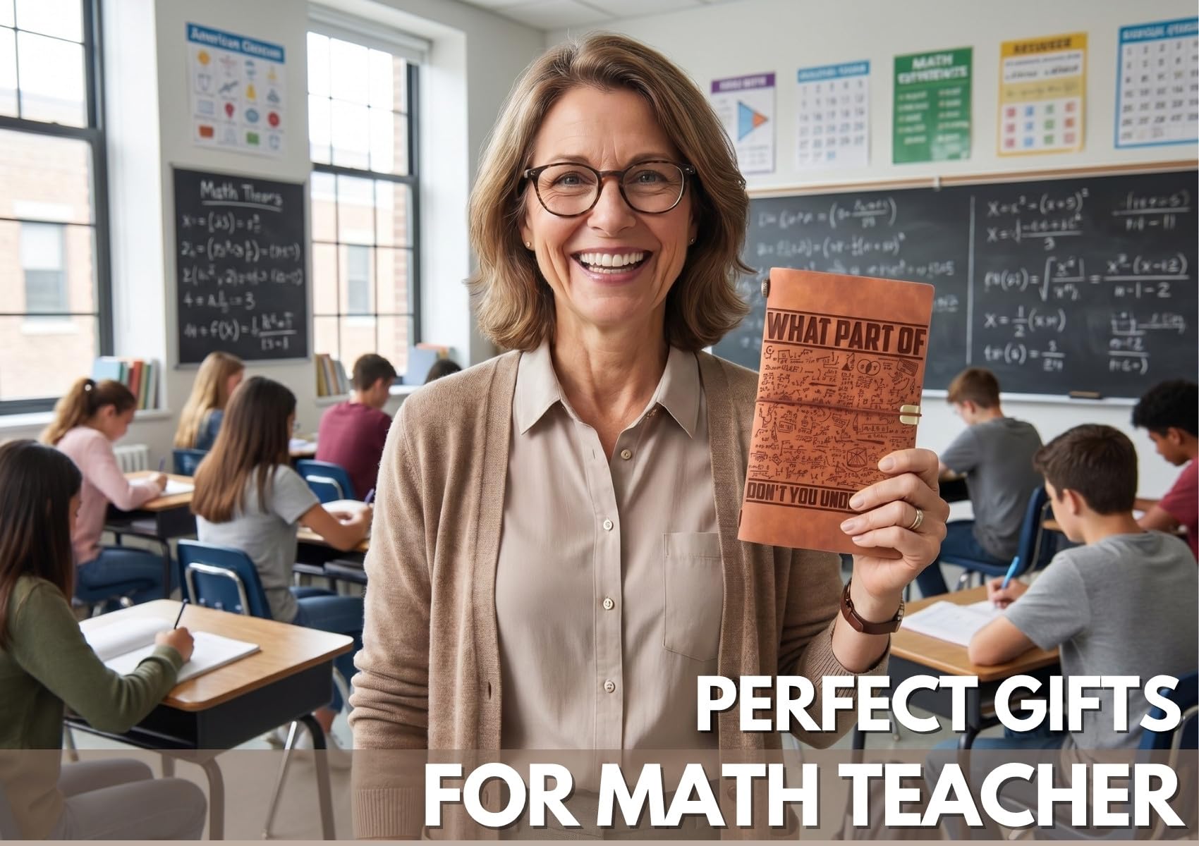 InnoBeta Math Teacher Gifts, Journal Pen Set for Engineers on Birthday, Christmas, Unique Notebook, Sketchbook, Travel Diary, Lined Planner, 7.8x5 Inches, Brown