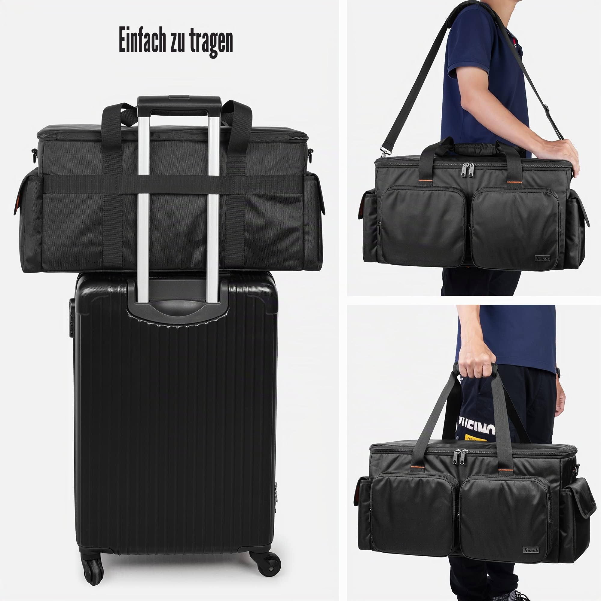 Trunab DJ Tasche, Kabel Organizer Tasche mit Abnehmbarem Gepolstertem Boden und 9 Trennwänden, Tragetasche Solide Große Kapazität für DJ-Equipment, Musikinstrumente und Zubehör