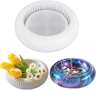 Striped Bowl Silicone Mold for Resin, Concrete Candle Jar Mold, Epoxy Resin Mold for Jewelry Holder, Trinket Dish, Decorative Storage Bowl DIY