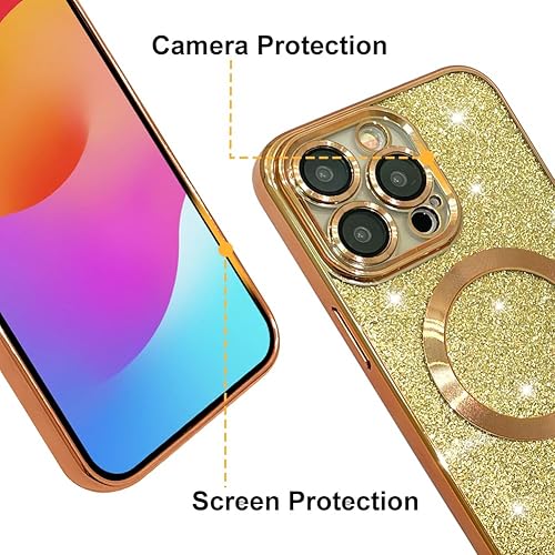Miniatura 5 de Funda magnética con purpurina para iPhone 12 Pro de 6.1 pulgadas, compatible con Magsafe, bonita funda de lujo chapada en brillo, protector completo