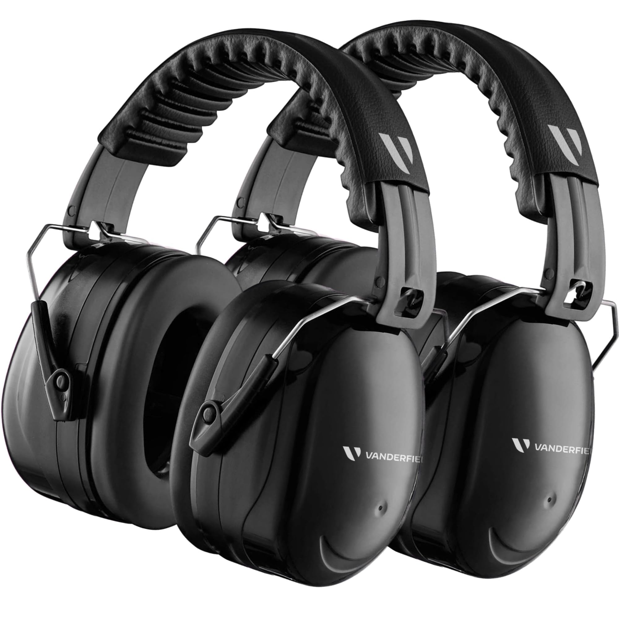 Vanderfields Premium Ear Defenders - Hearing Protection Earmuffs - Broad Spectrum Sound Reduction 36.1dB at 2K Hz Noise Cancelling - Headset Noise Cancellation Adults and Teens - Midnight Black 2 PK