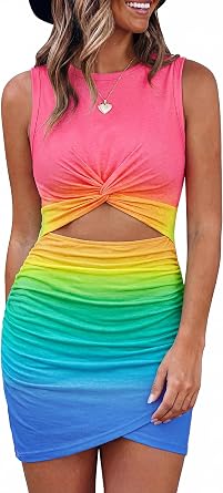 BTFBM Women 2026 Summer Dresses Sleeveless Casual Crewneck Bodycon Cutout Twist Slim Wrap Club Party Beach Mini Dress