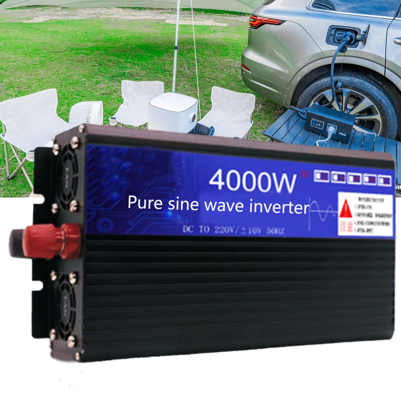 2000Watt Czysta Fala Sinusoidalna Inwerter Faz Rozdzielonych Konwerter Zasilania 72V DC do 110V/230V AC Inwerter Samochodowy Szczyt 4000W Do Sprzętów Domowych, Kamperów RV,60V to 110V