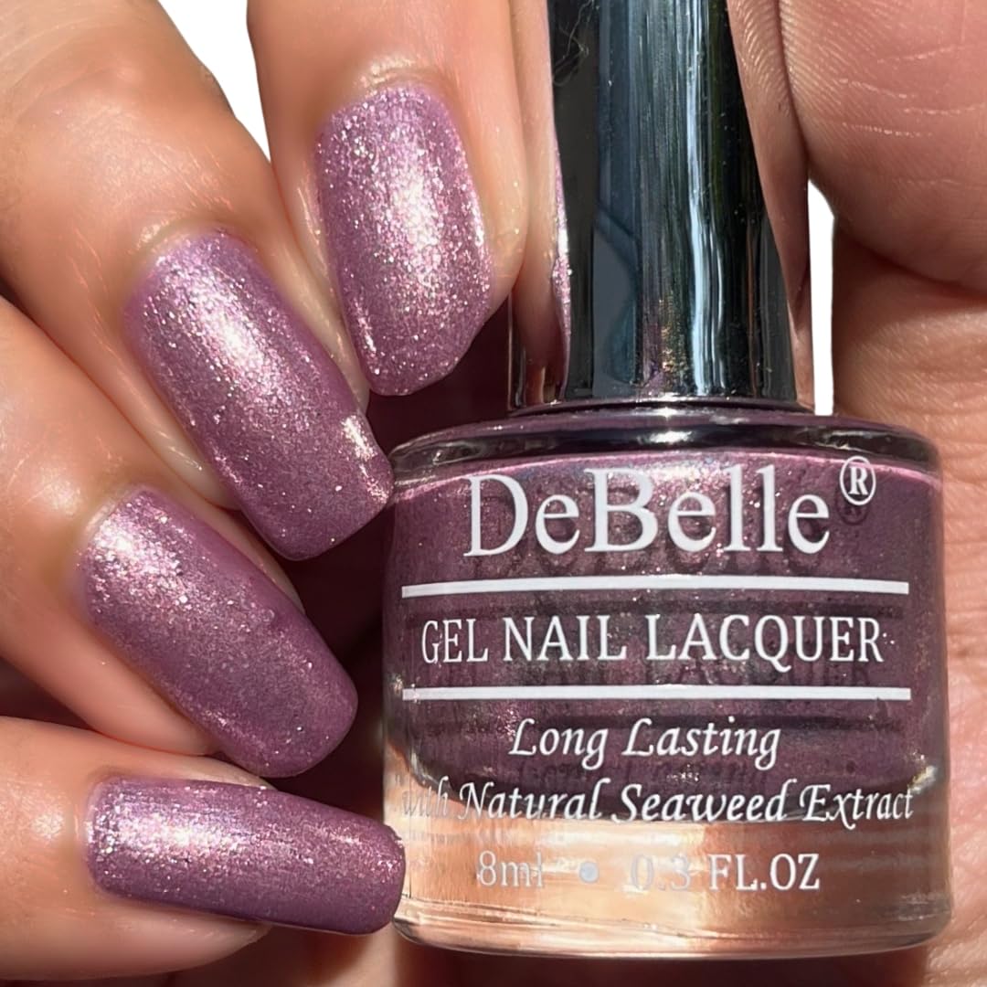 DeBelle Gel Nail Lacquer Finish Adorable Amelia(Purple with Pink Glitter), 8 Ml-Enriched With Natural Seaweed Extract, Cruelty Free, 21 Free Formula - Image 5 thumbnail