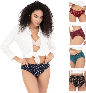 TRYLO Women's Riza Inner Elastic Cotton Hipster Panties High Waist With Full Coverage (Loose Pack Of - 5 Assorted Prints M... Price In India