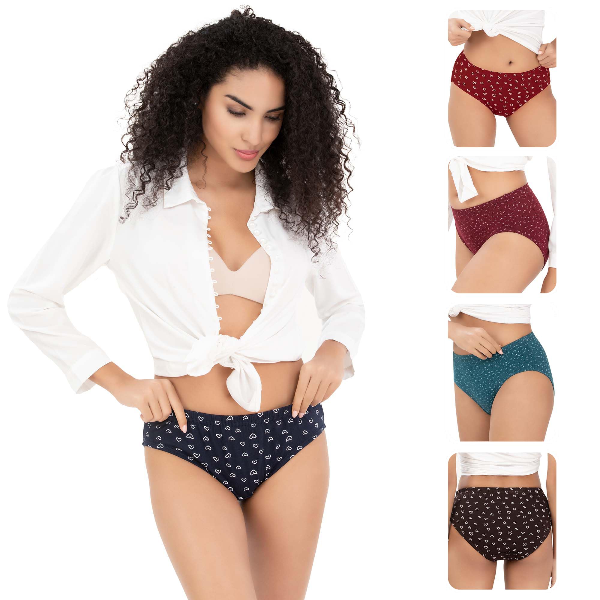 Women's Riza Inner Elastic Cotton Hipster Panties High Waist With Full Coverage (Loose Pack Of - 5 Assorted Prints May Vary)