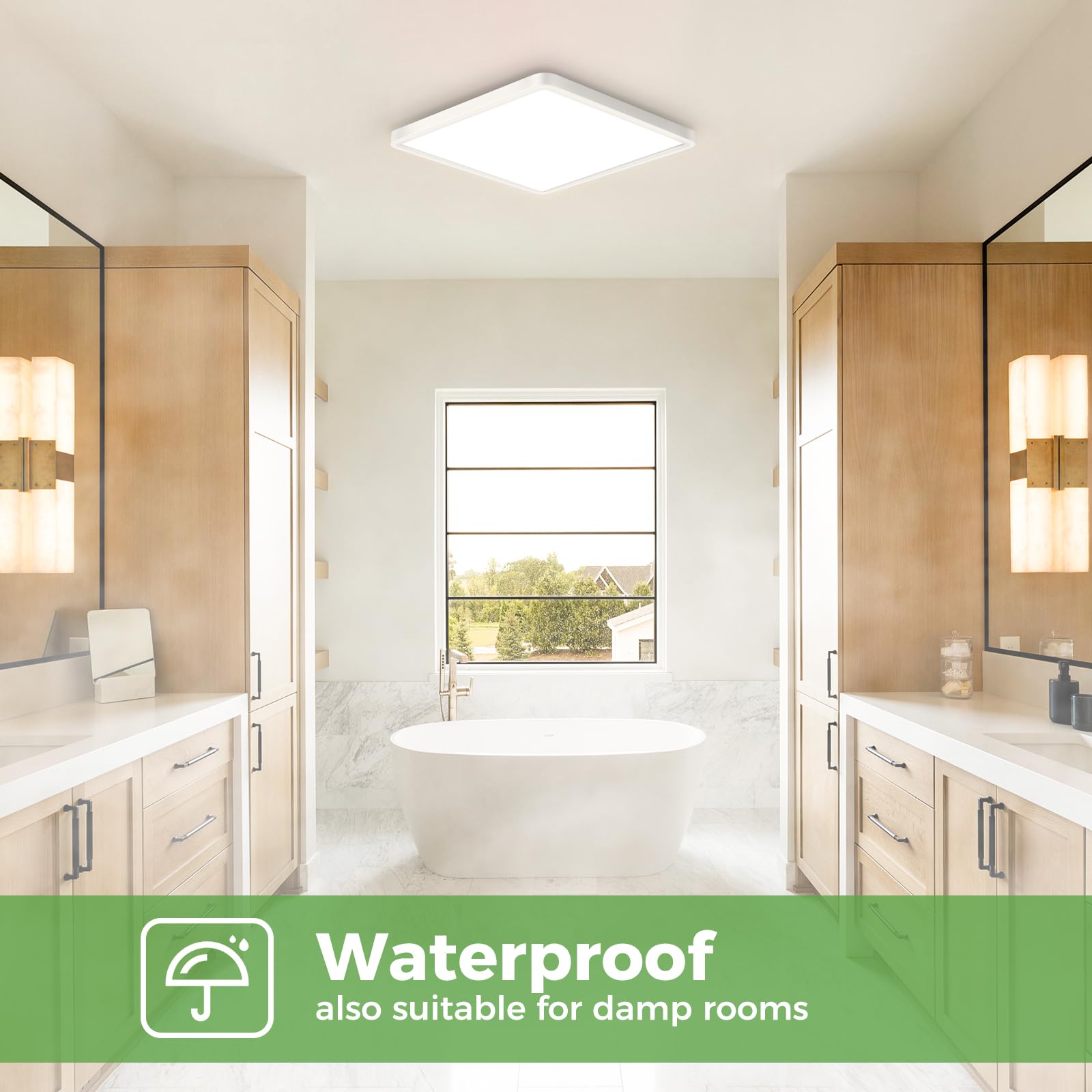 zemty Plafoniera LED Soffitto Quadrata, 3colori-3000K/4000K/6500K, Plafoniera Bagno IP44 Impermeabile, Lampada da Soffitto Moderna 24W 2800LM per Cucina, Camera da Letto, Corridoio, Balcone, Ø29CM