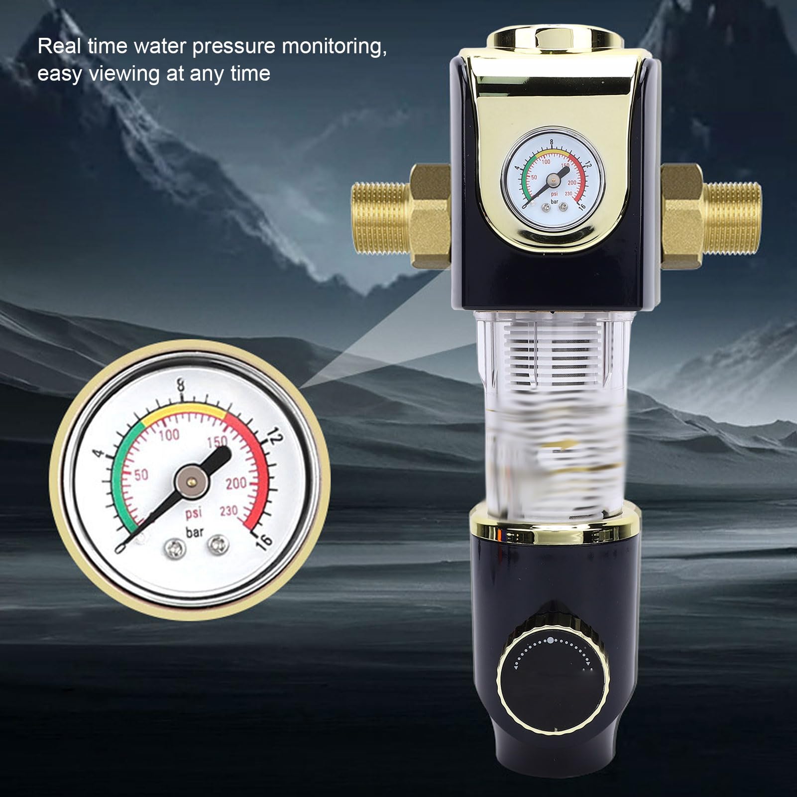 Filtro de Sedimentos de Prefiltración de Agua Filtro Giratorio para Toda la Casa Pantalla de Acero Inoxidable 316L de 40 Micras Flujo 8T H con Manómetro para Agua