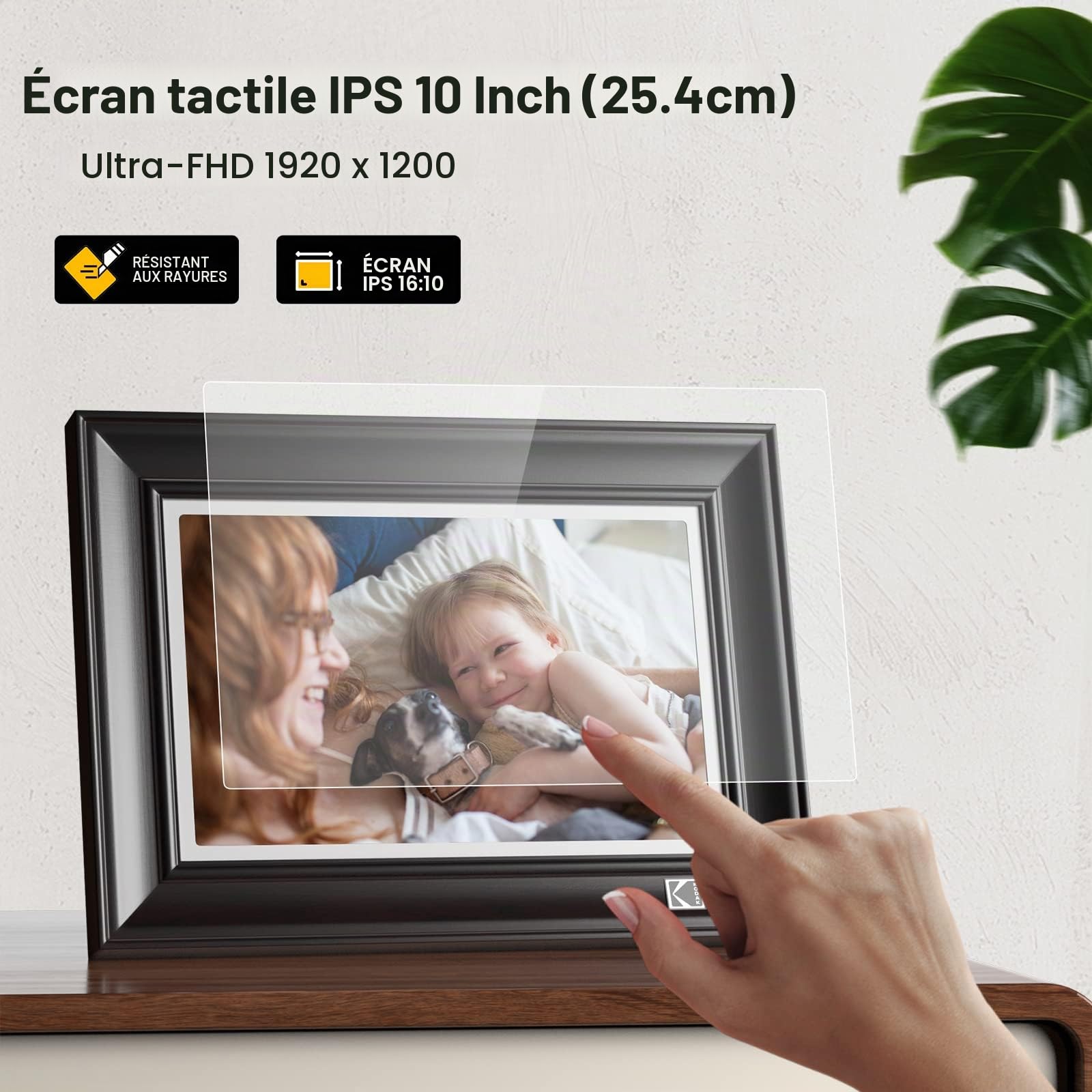 KODAK Cadre Photo Numérique WiFi 6, 10 Pouces FHD 1920 * 1200 Écran Tactile | Cadre Numérique Photo avec Mémoire de 64Go, Rotation Automatique, Cadre Photo Électronique Partage d'images et Vidéos via App