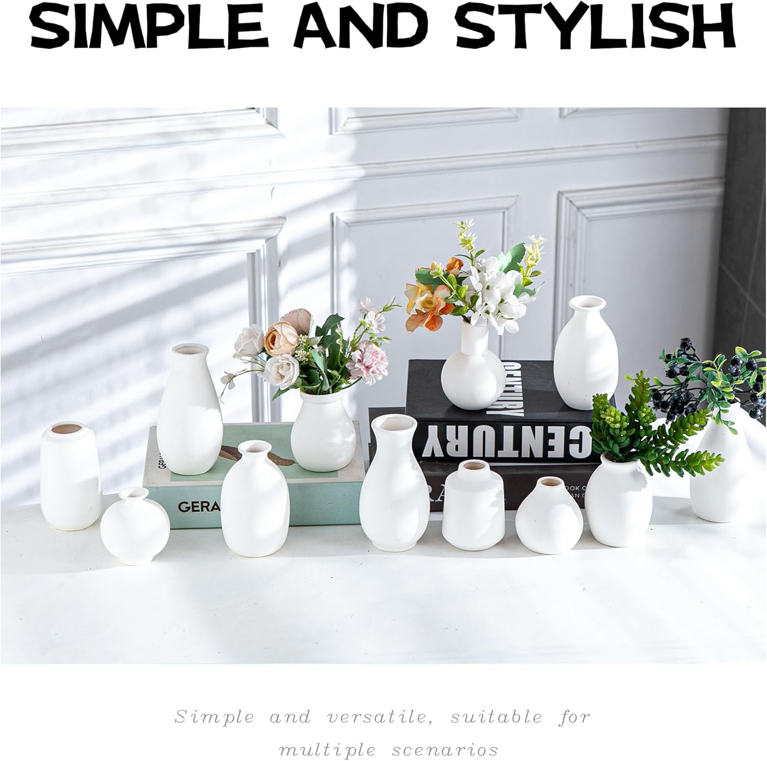 White Bud Vases Set of 12, Small Ceramic Vase in Bulk, Mini Pottery Vases for Pampas Grass Clay Vase for Wedding Table Centerpieces Decoration Modern Boho Rustic Home Decor DIY Gift