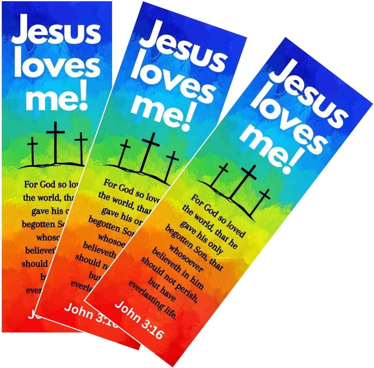 Jesus Loves Me Bible Verse Bookmarks - John 3:16 - Premium Rainbow Cross - 100 Count Mega Pack - VBS Bible School (Pack of 2)