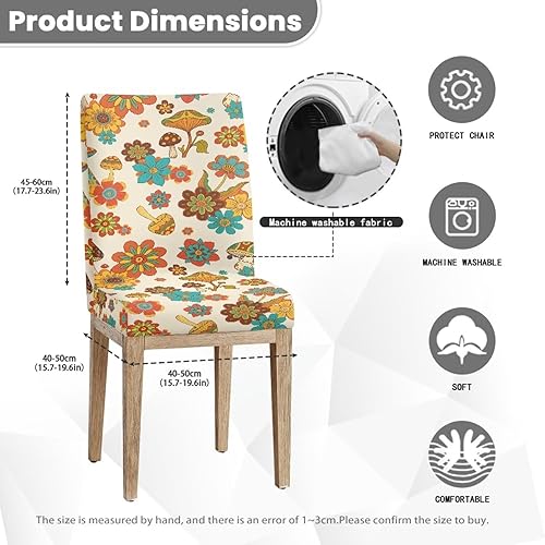 Miniatura 7 de HUGS IDEA Mushroom Seat Covers for Dining Room Chairs Set of 6 Boho Floral Stretch Chair Slipcovers Protector Removable and Washable Kitchen Dining