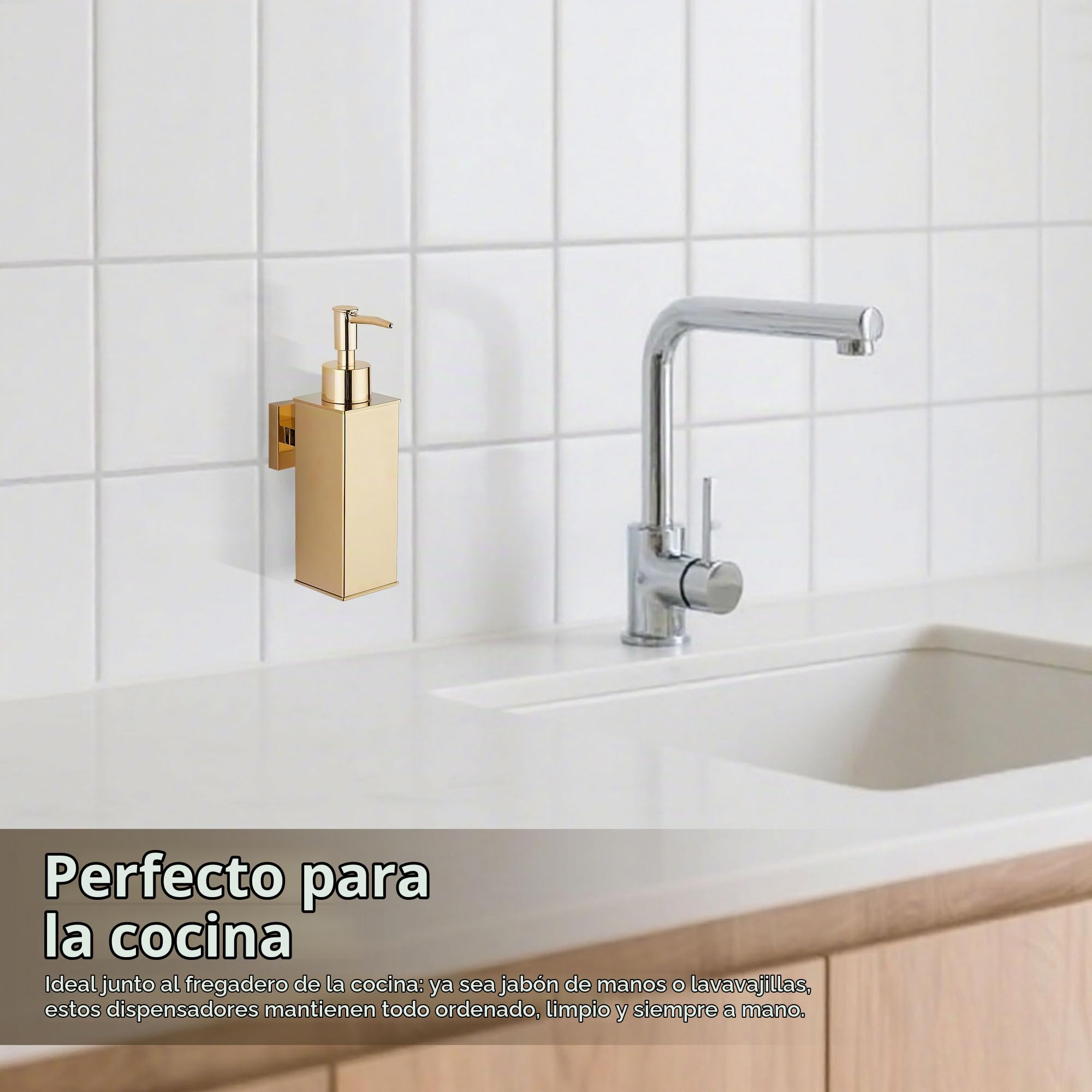 BGL - Juego de 2 dispensadores de jabón montados en la pared, dispensador de jabón líquido de acero inoxidable 304 para baño y cocina, color dorado