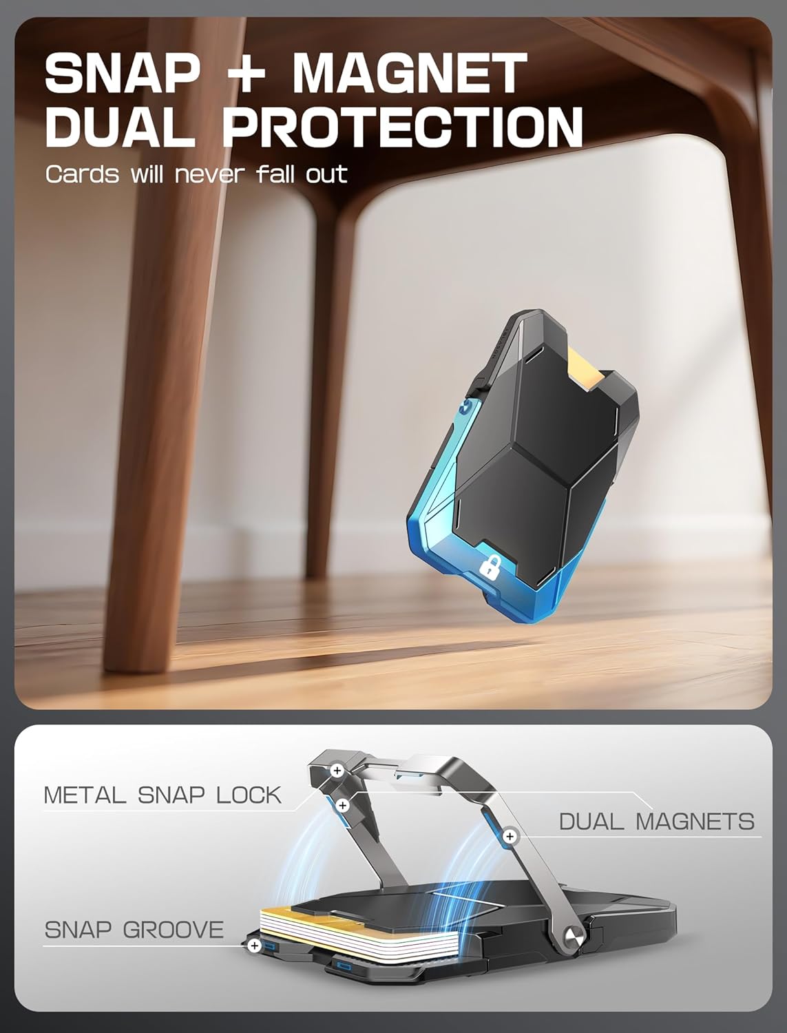 i-Blason for MagSafe Wallet Stand, Magnetic Wallet for iPhone [6 Cards Holder] [RFID Blocking] [Metal Lock Cover] [Extra Magnetic Pad] Phone Card Holder for iPhone 17/16/15/14/13/12 (Silver)