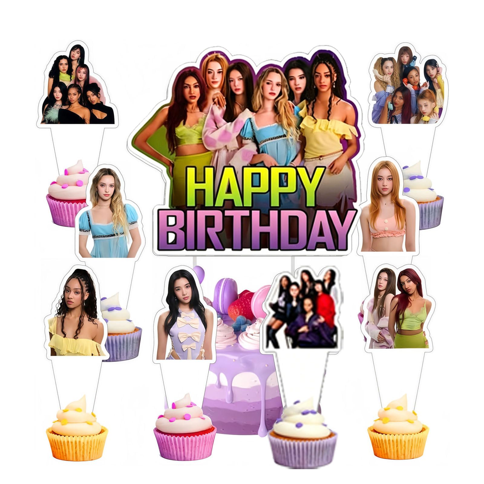 Set di 25 decorazioni per torte di compleanno a tema Katseye,Ideali per decorare torte,Muffin,Cupcake e feste di compleanno per bambine