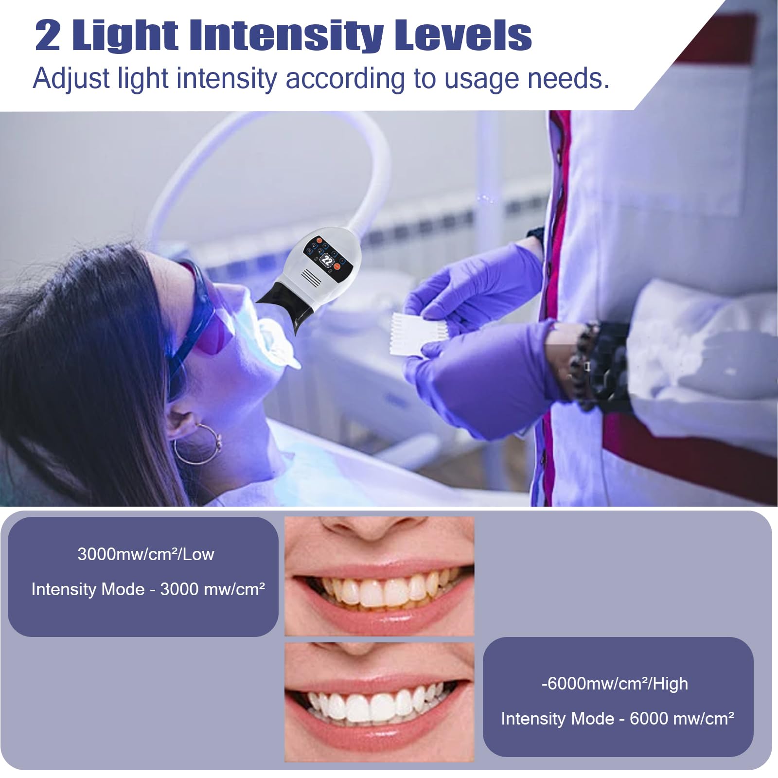 Sbiancamento dei denti – Dispositivo mobile a luce LED fredda con 8 lampadine, 3 impostazioni di illuminazione, altezza regolabile, timer da 30 minuti per sbiancamento dentale efficace