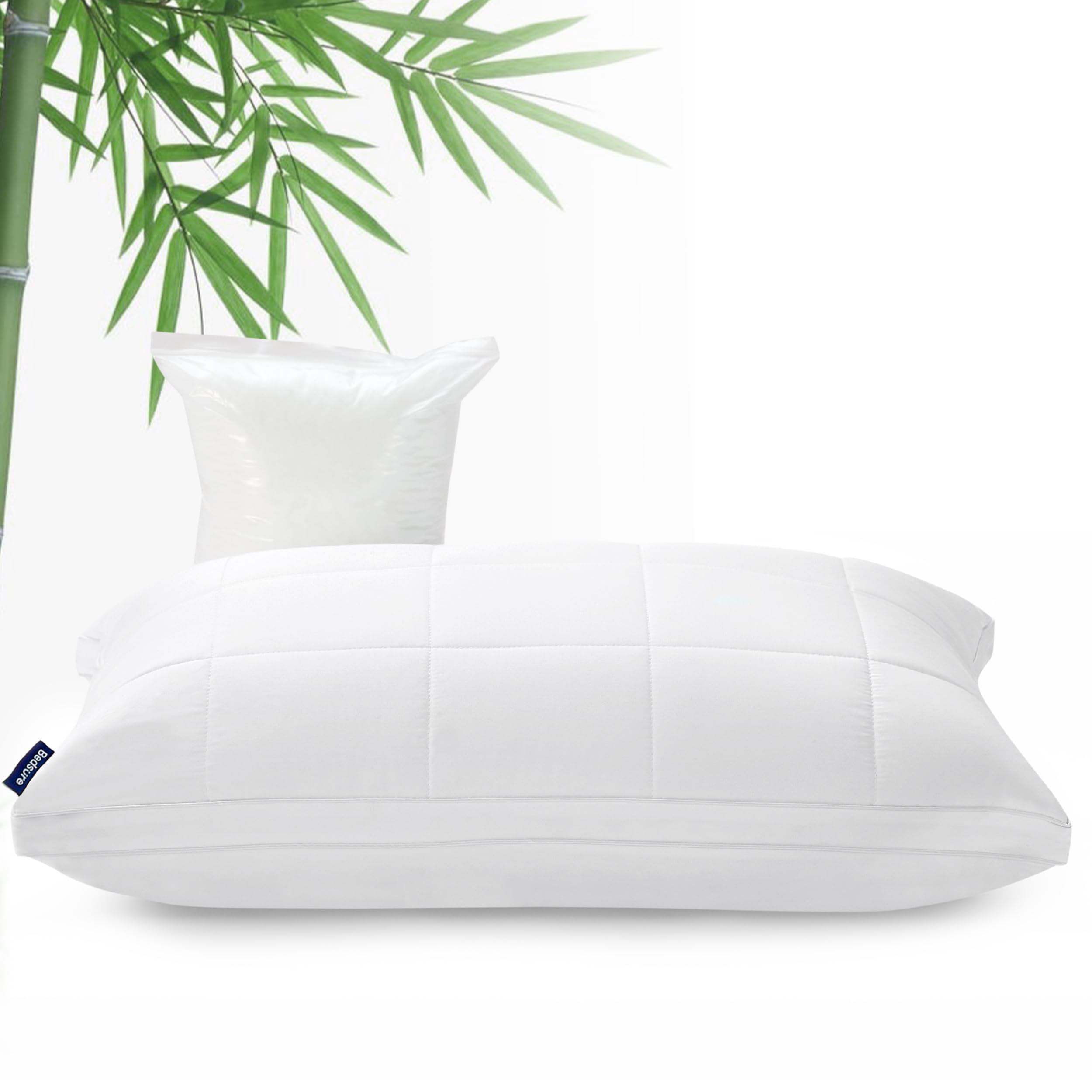 Bedsure Adjustable Gusseted Fluffy Pillows - Soft standard Size Pillows, Cooling Rayon Derived from Bamboo Cover with Down Alternative Filling for Back Stomach Side Sleepers