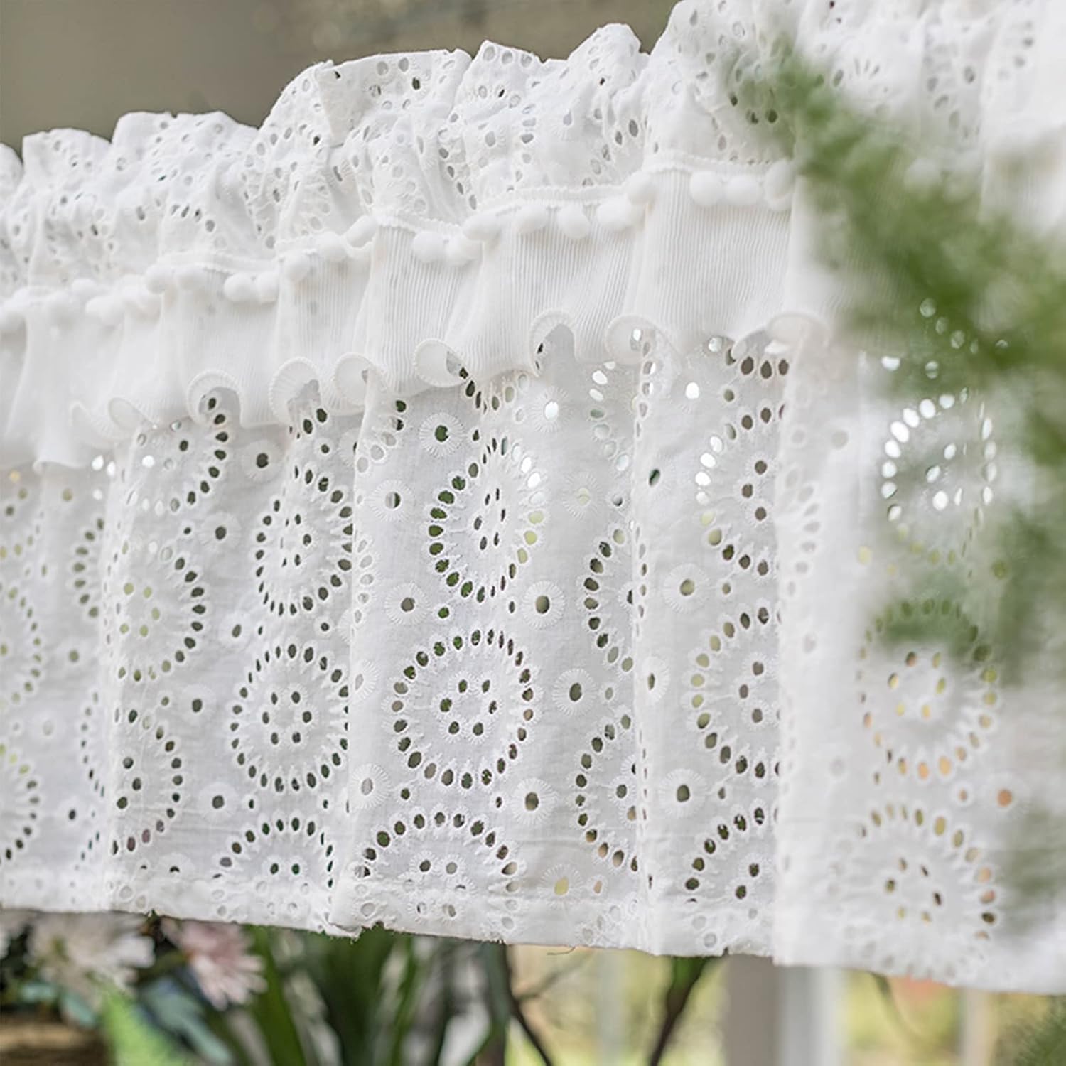 Short Country Style Tier Curtains Kitchen Curtain,White Hollow Café Curtains,Bistro Curtain Modern Kitchen Living Room, Bedroom Bathroom Translucent Short Blinds Curtains Valance for Small Windows