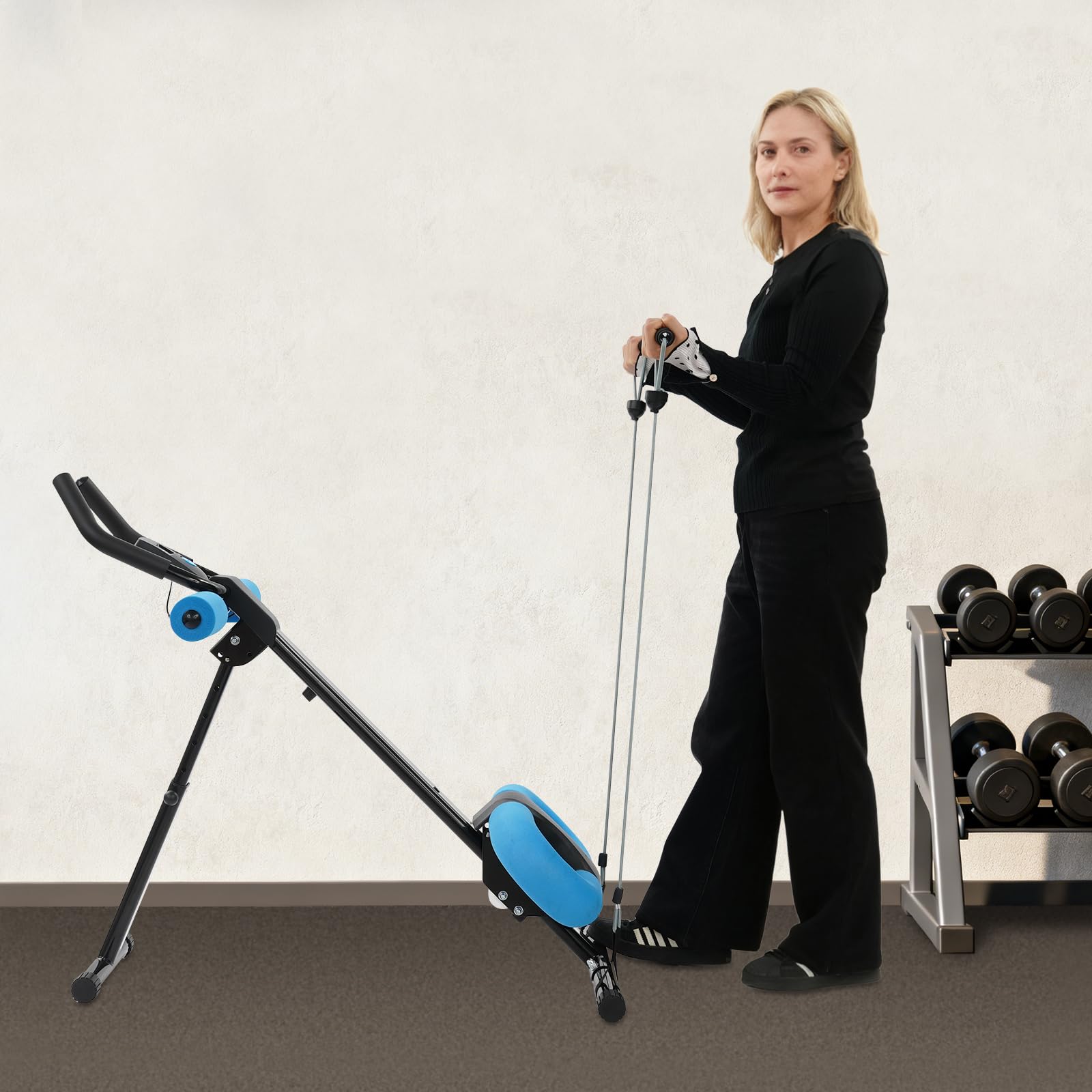 Składane urządzenie do treningu mięśni brzucha, z 2 taśmami treningowymi, maszyna do ćwiczeń brzucha, do domu, biura, studia fitness, studia jogi, 114 x 50,5 x 54-70 cm