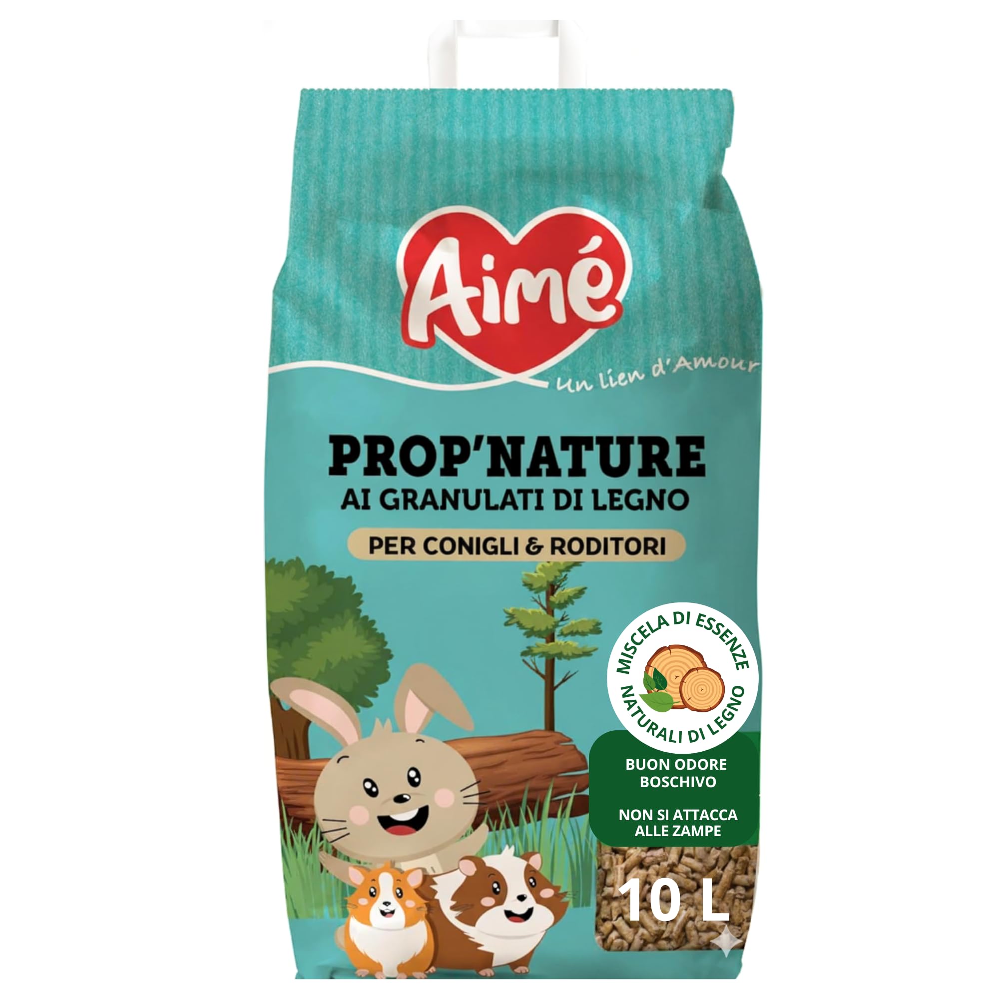 Aimé - Lettiera animali di piccola taglia, lettiera coniglio, lettiera criceto e altri - PROP'Nature 10 L - Lettiera in pellet biodegradabile e super assorbente (l'imballaggio può variare)