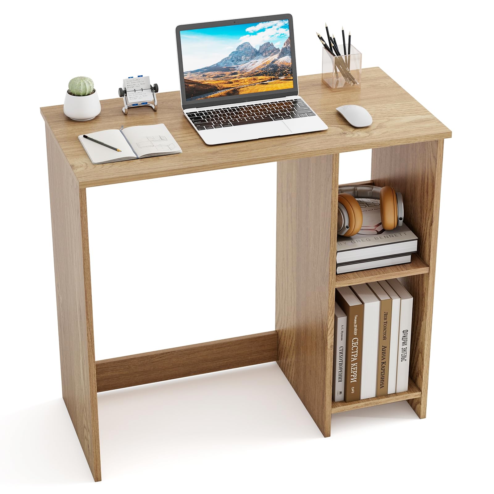 LIFEZEAL Scrivania Ufficio, Scrivania per Computer, con 2 Ripiani, Salvaspazio, Moderno, Scrittoio, Postazione di Lavoro, Tavolo Porta PC, in Legno, 80x40x74cm, Montaggio Facile, Max 130kg (naturale)