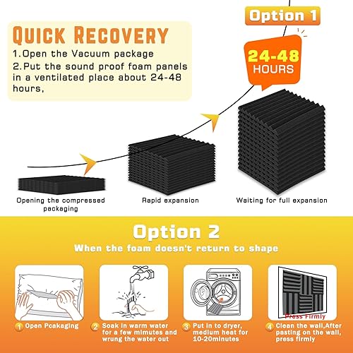 Miniatura 5 de Paquete de 56 paneles de espuma acústica, 12 x 12 x 1 pulgadas, paneles de espuma a prueba de sonido para paredes, espuma insonorizante, espuma de