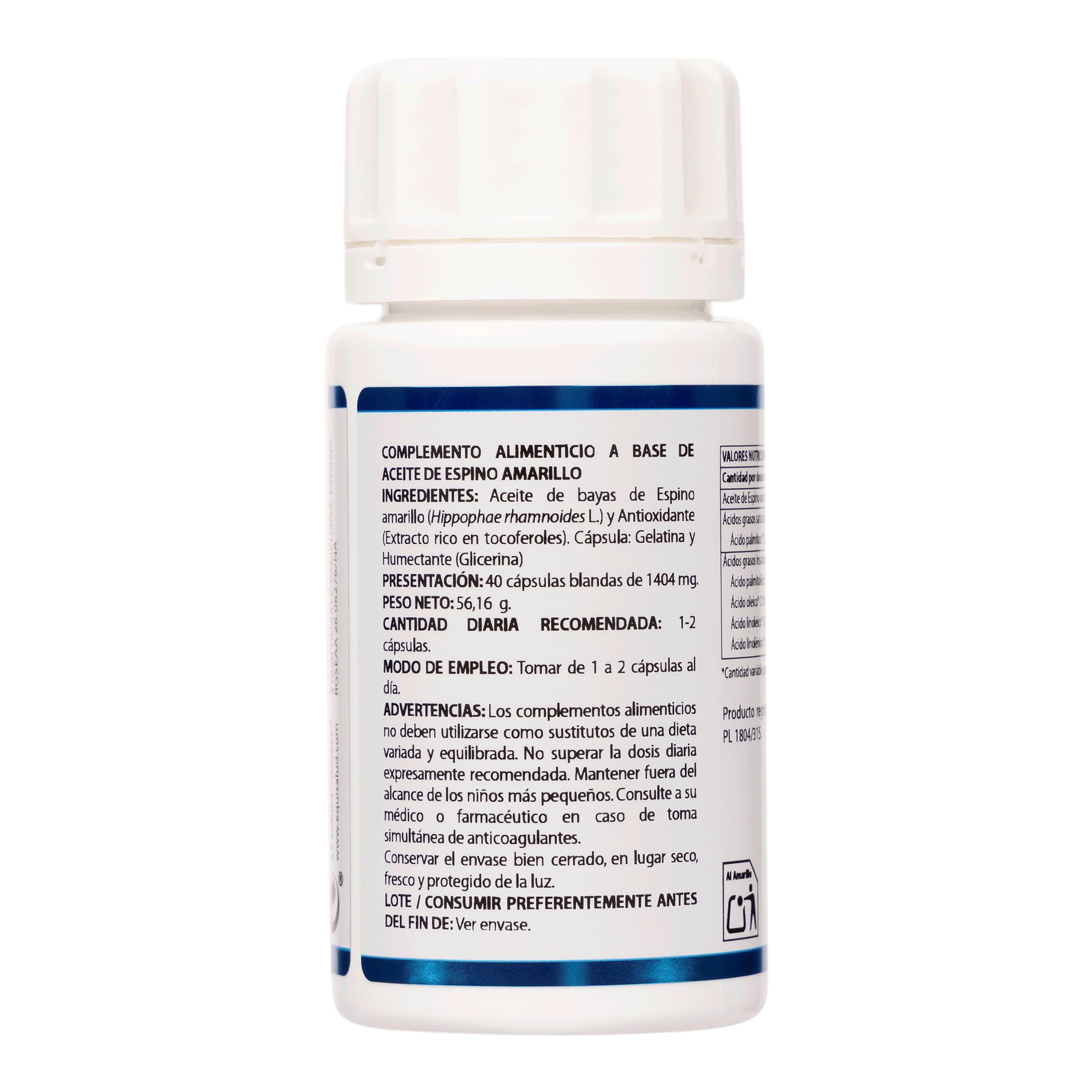 Equisalud - Omega 7 de Aceite de Bayas de Espino Amarillo 1000mg | Hidratación de Piel y Mucosas con Omega 3, 6 y 9 - Cómodo Formato de 40 Perlas