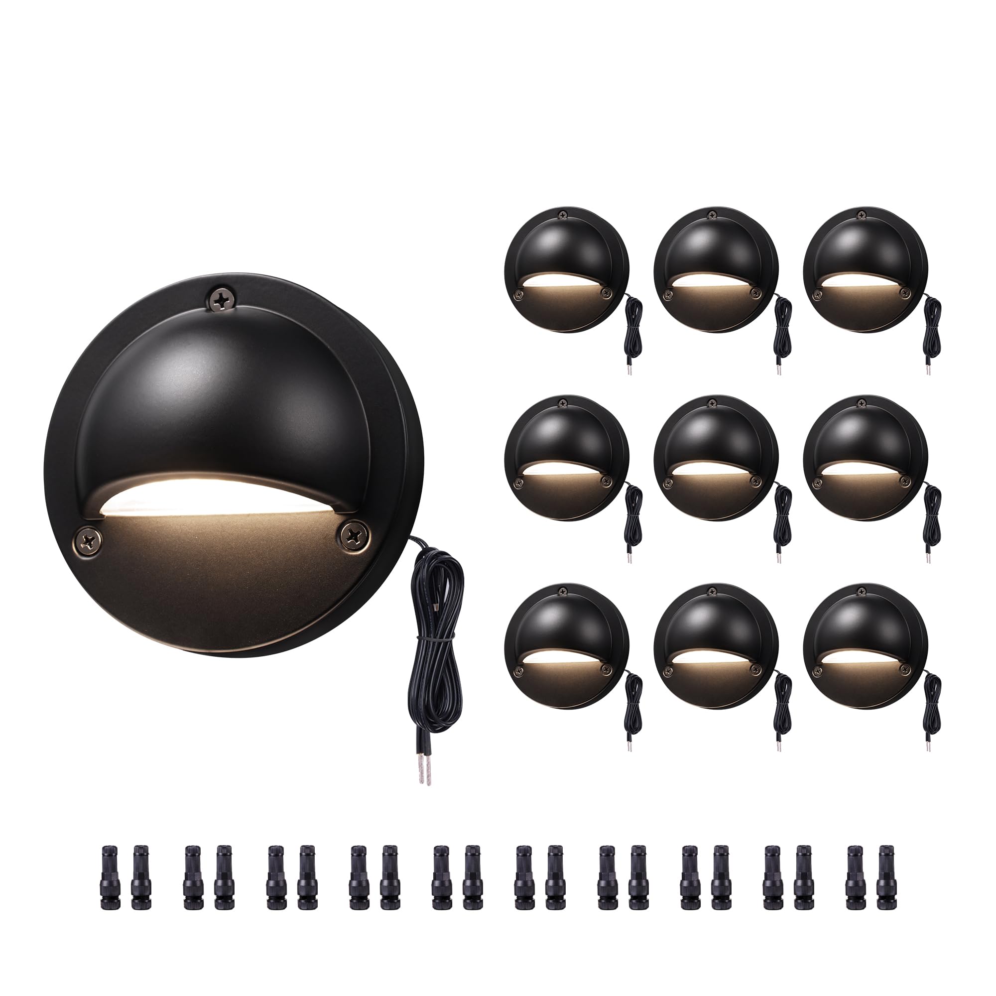 LED Landscape Step Lights - 2700K/3000K/3500K/4000K/5000K Selectable, Low Voltage Deck Lights, Outdoor IP65 Waterproof Black Aluminum Lighting for Yard Stair Railing 10 Pack