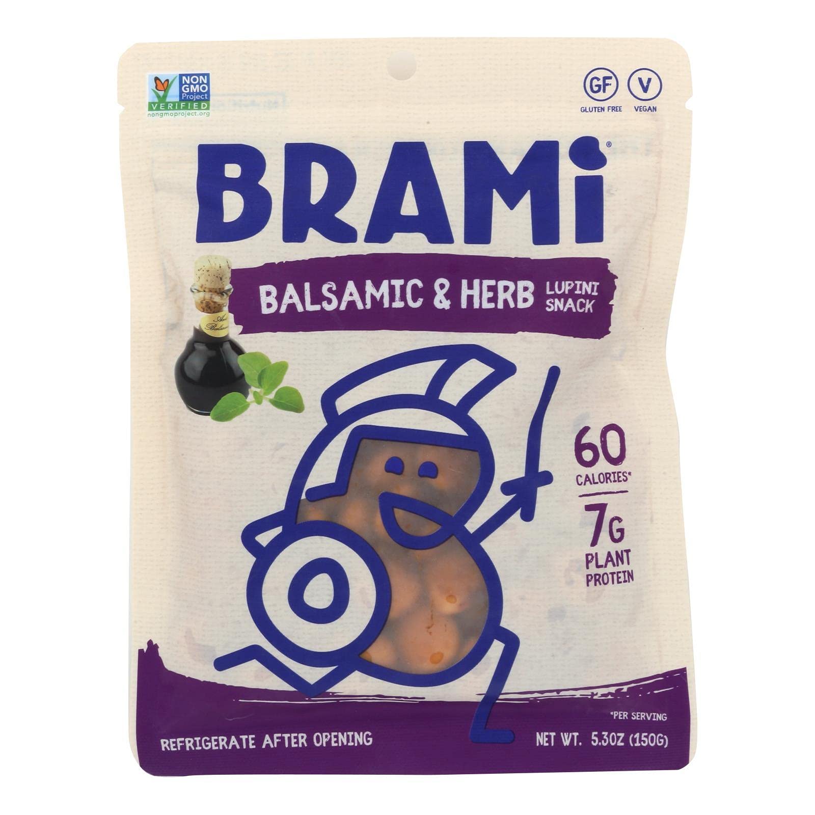 BRAMI Lupini Beans Snack, Balsamic & Oregano | 7g Plant Protein, 1g Net Carbs | Vegan, Vegetarian, Keto, Mediterranean Diet | 5.3 Ounce (8 Count)