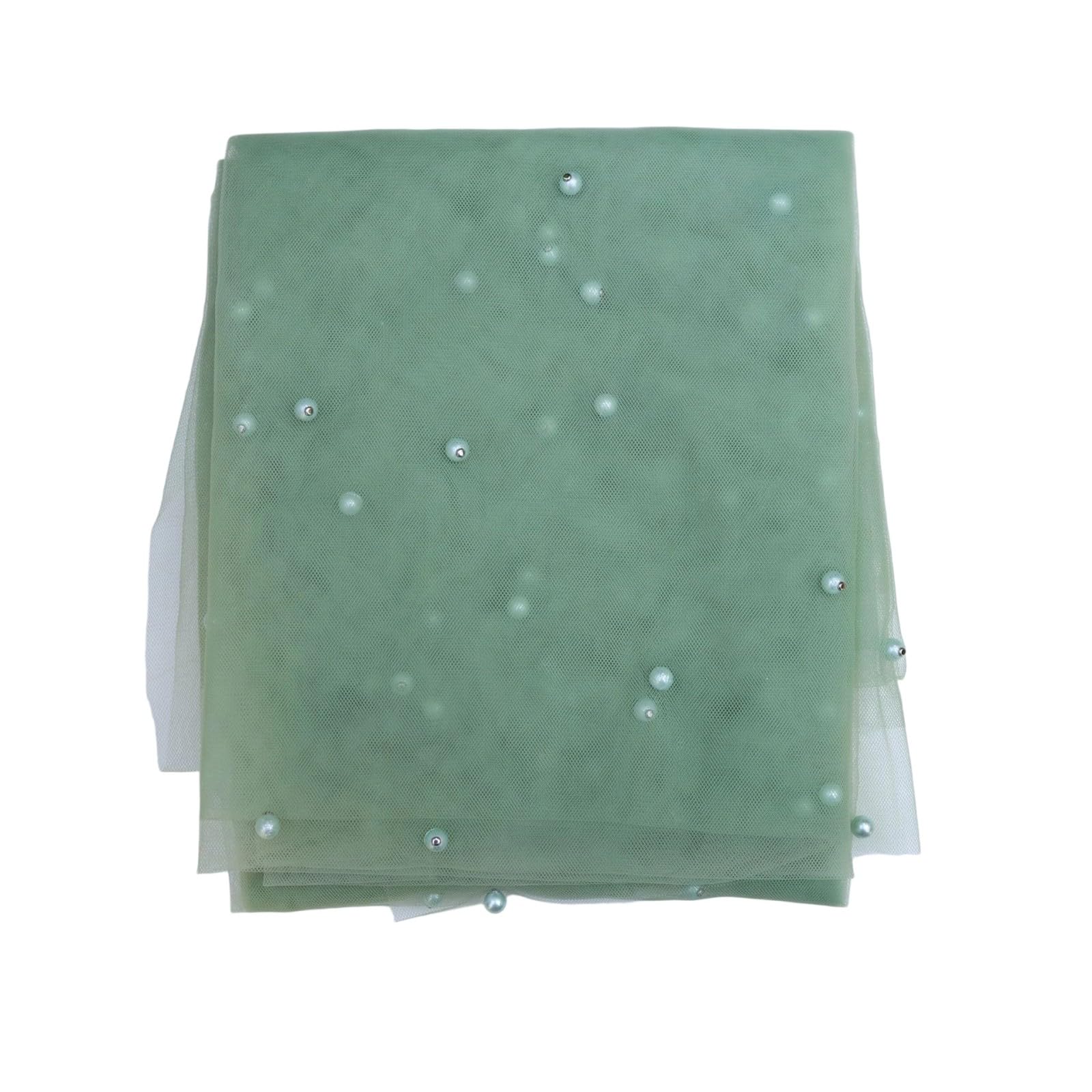 Nvoqilin Light Green Stylish Net Table Cover Pearls Decorated Sheer Gauze Runner For Reception Banquet And Hotel Use Event Table Runner