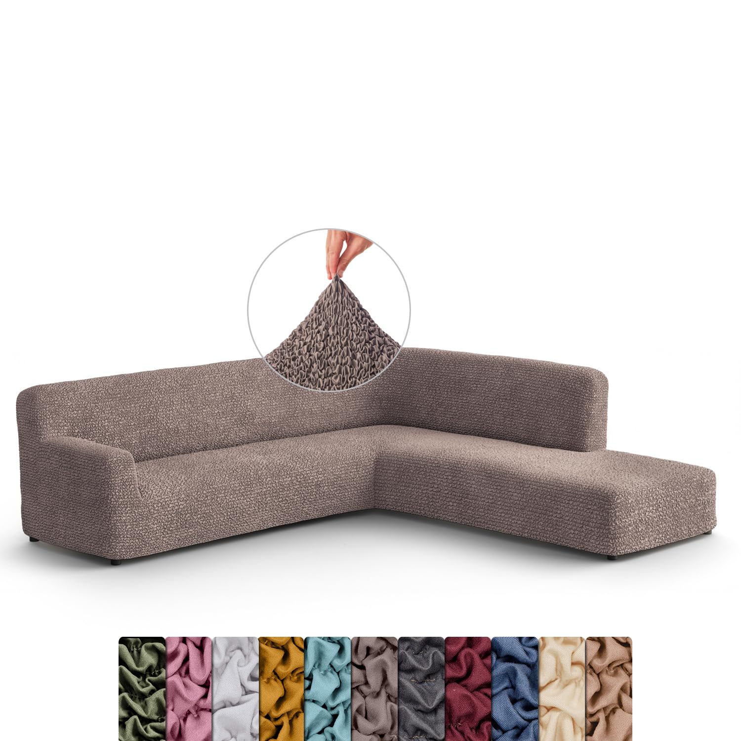 Menotti L Shape Sofa Cover - Sectional Covers - Chaise Couch Cover - Soft Polyester Fabric Slipcovers - 1-piece Form Fit Stretch Furniture Slipcover - Microfibre - Choco (Fullback Right)