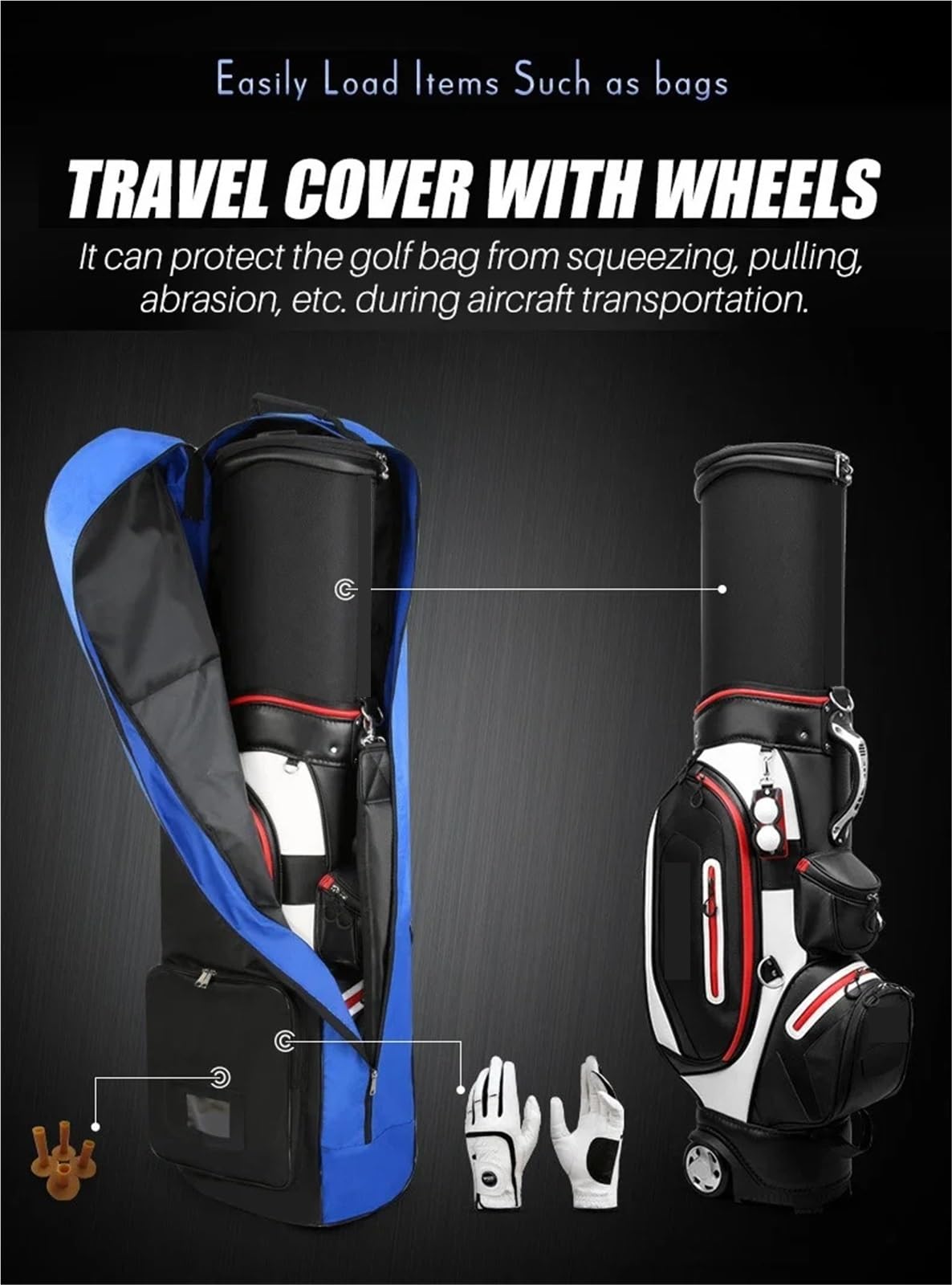 Funda para Bolsa De Golf Bolsa de Golf con Ruedas Viaje, Gran Capacidad, aviación, práctica Bolsa Almacenamiento, for Hombres y Mujeres