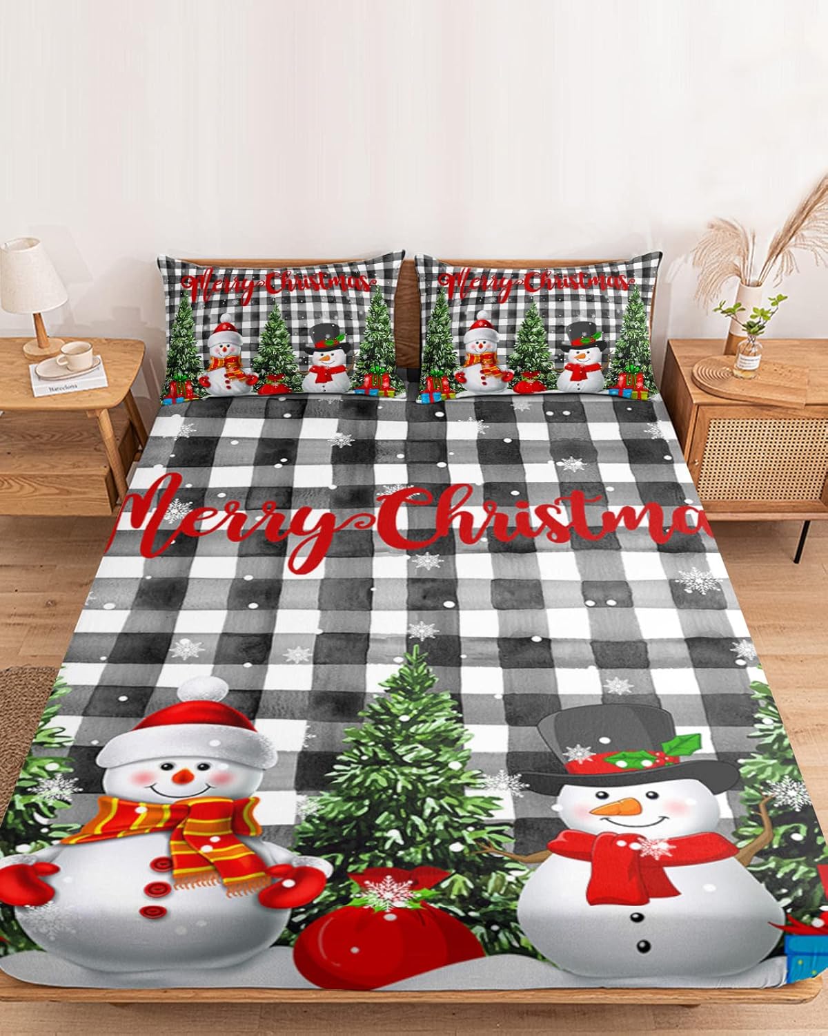 Merry Christmas Snowman with Topper Fitted Sheet Set for