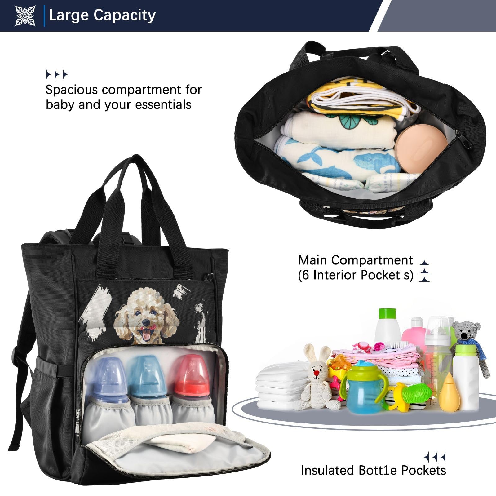 GuoChe Dobby - Mochila para pañales de nailon con múltiples bolsillos