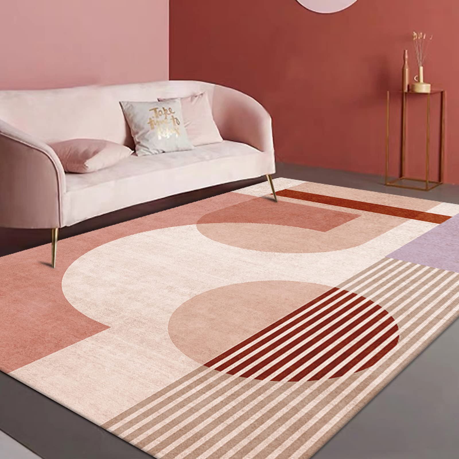 Rururug Tappeto Pelo Corto per Soggiorno Modern Design Tappeti per Salotto Arredamento Antiscivolo Lavabili Ornamenti, Rosa multicolore geometrica, Rectangular 150 x 190 cm