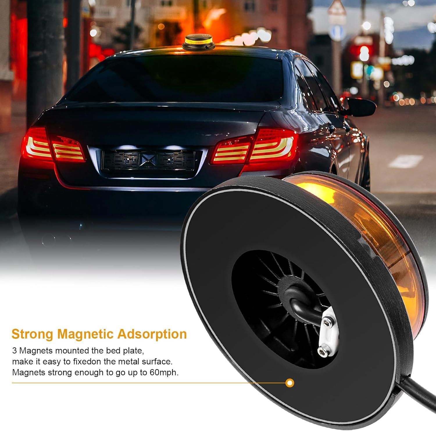 2 Luces Rotativas LED 12/24V Magnéticas Planas, Cable 3m, Plug&Play, 10 Modos para Carretillas, Tractores, Golf