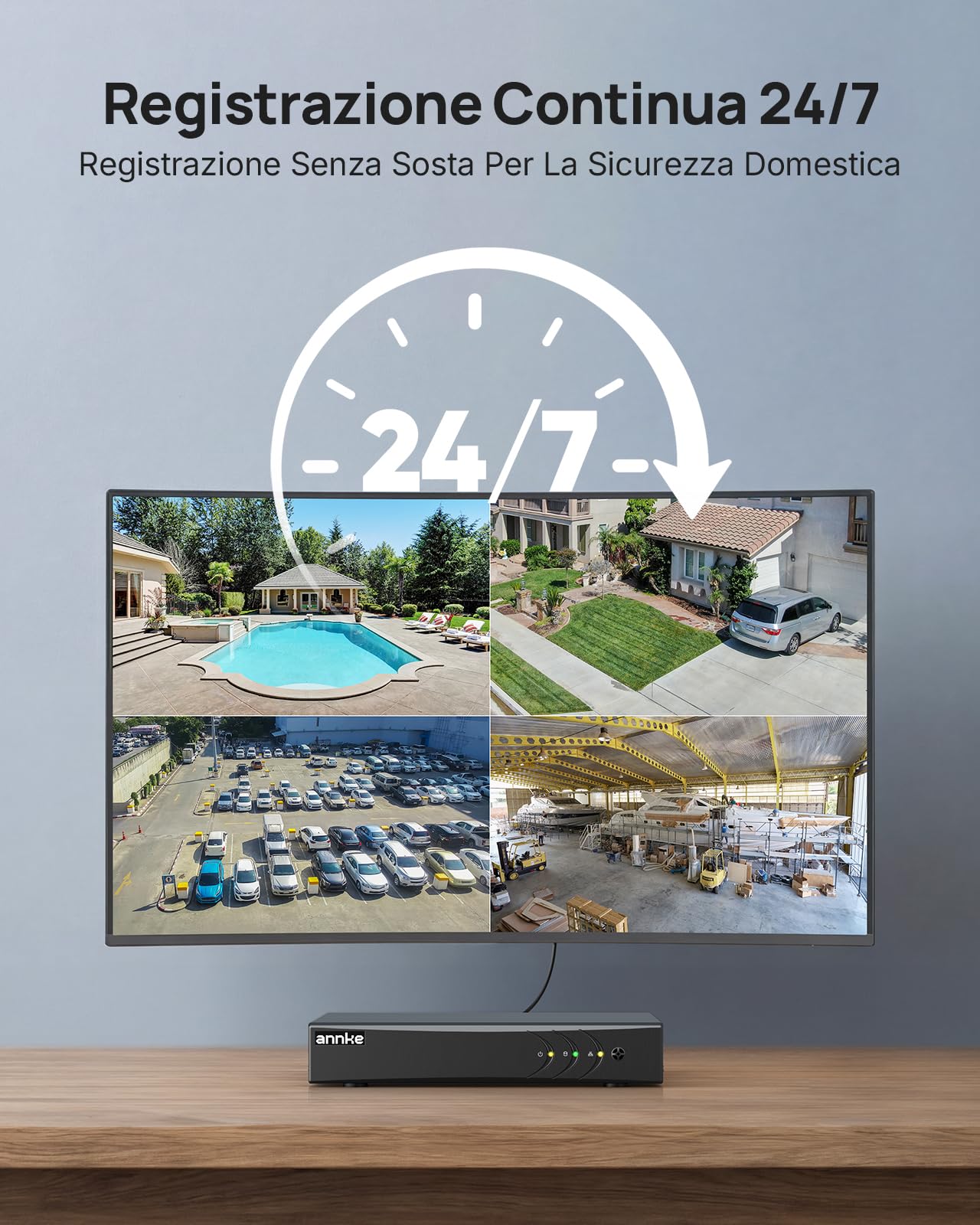 ANNKE 3K Kit Telecamere Videosorveglianza Cablate per Esterni, 4X 3K PTZ Telecamere con Audio, 5MP Lite DVR 8 Canali con Rilevamento IA di Persone/Veicoli e Hard Disk 1TB, Visione Notturna IR 100ft