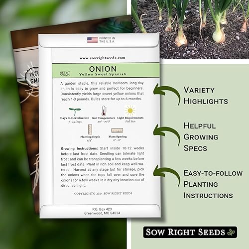 Miniatura 2 de Sow Right Seeds - Semillas de cebolla dulce española amarilla para plantar - Paquete de reliquia sin OMG con instrucciones para plantar un huerto