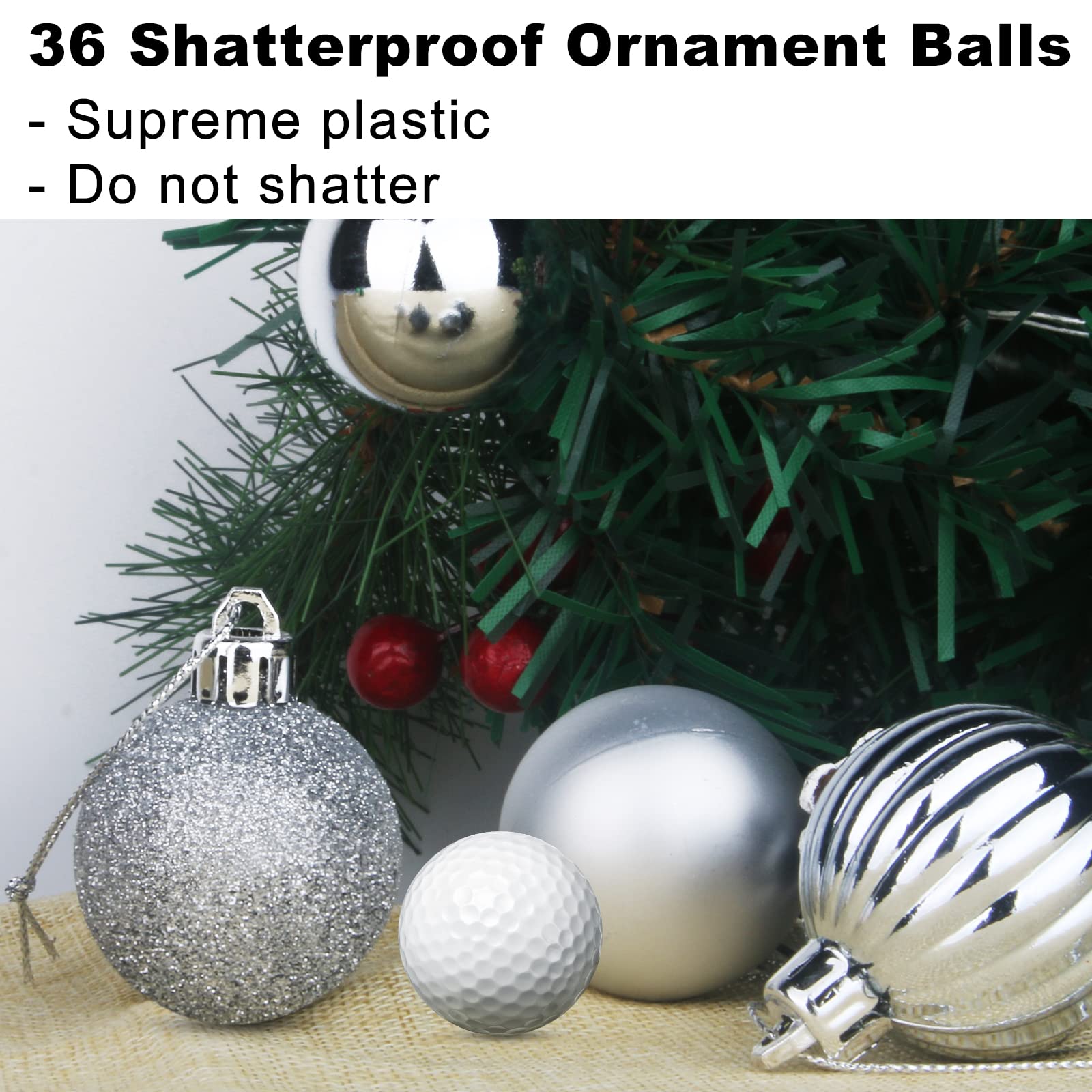 Lot de 36 boules de Noël incassables à suspendre pour anniversaire, Halloween, vacances, mariage Argenté 6,3 cm