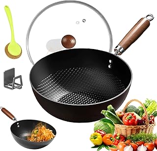 Antihaft-Pfanne mit Fischschuppenmuster und flachem Boden, extrem langlebige, handgefertigte, runde Bratpfannen, multifunktionaler, kratzfester Kochwok für Induktions- und Gasherde (1, 20cm)