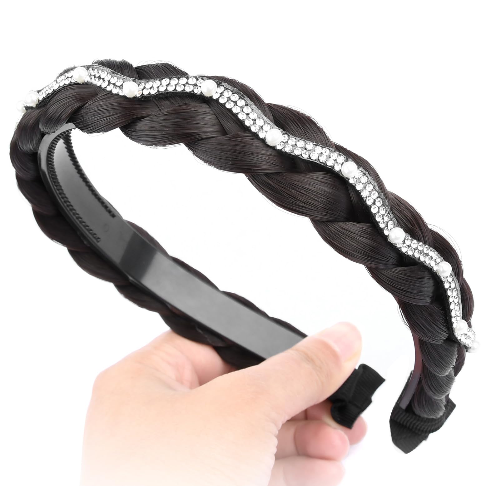 Gledola wide braid with teeth Synthetic Hair Braided Headband Hairpiece for Women (Chocolate 1 inch, Free Size)