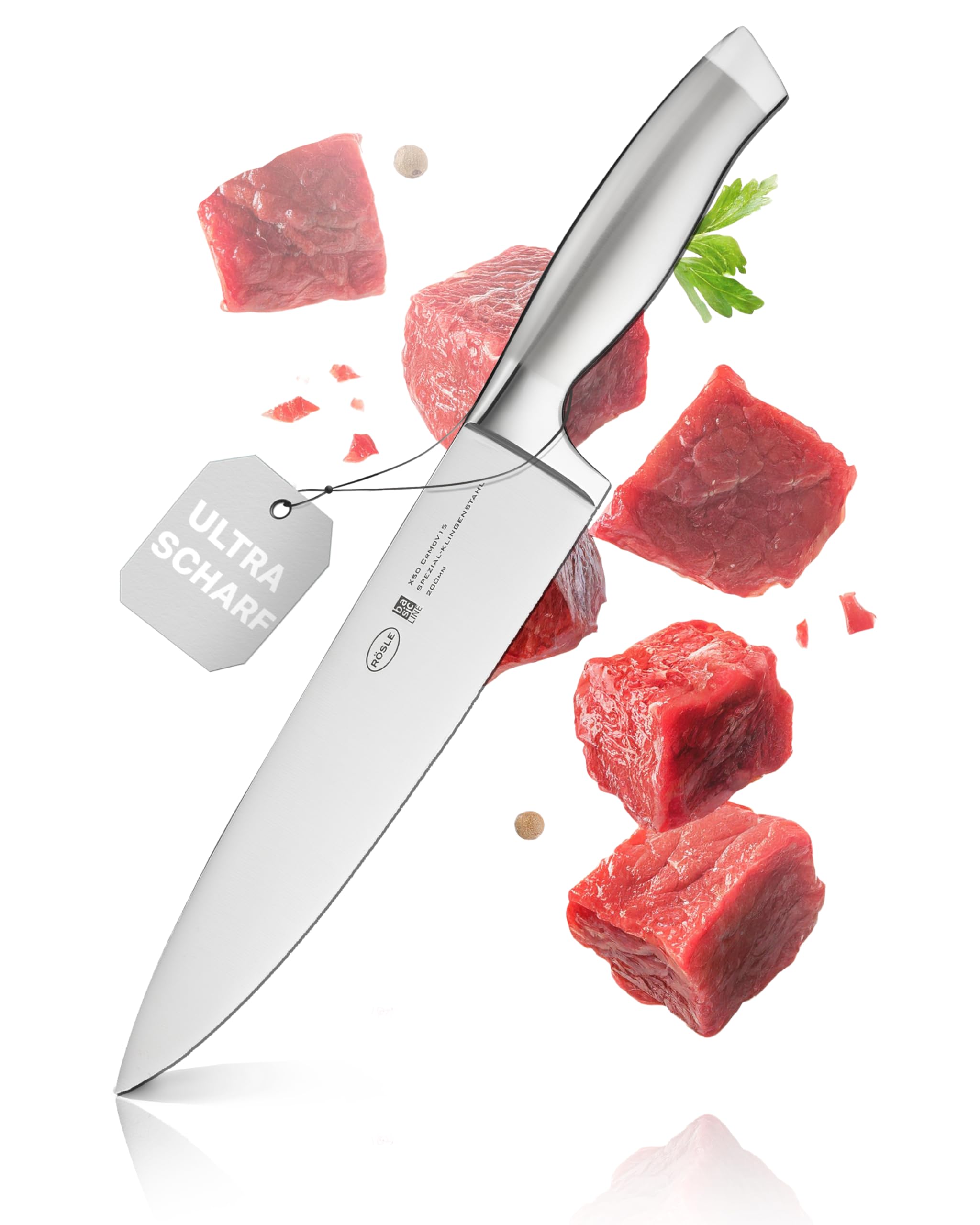 Rösle Basics Line Stainless Steel Chef's Knife, 8-inch Blade,Silver