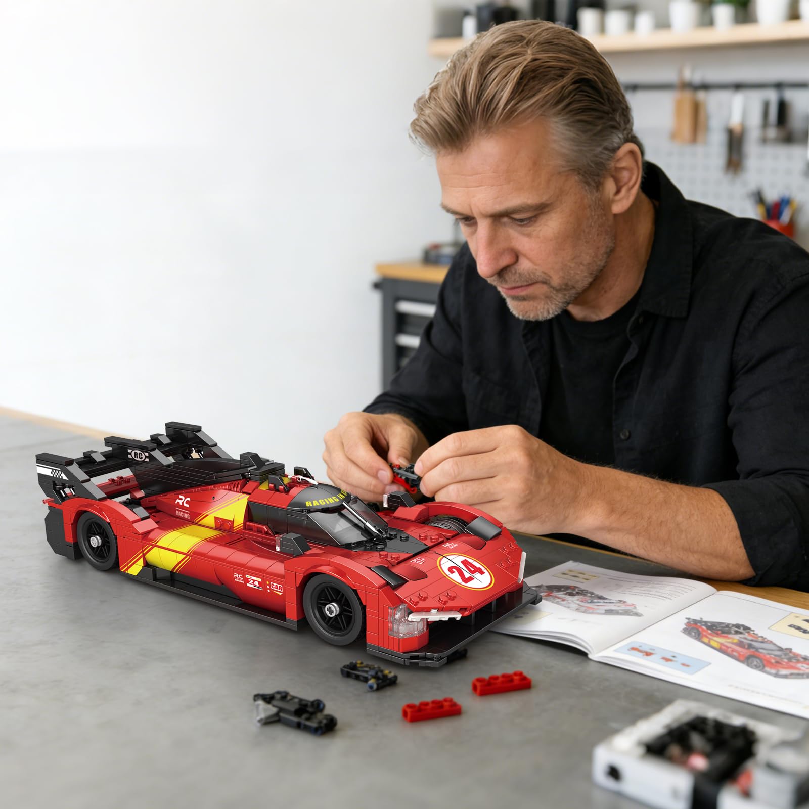 Reobrix Ensemble de Construction Supercar (1370 pièce),Modèle réduit de Voiture de Course Le Mans à l'échelle 1:16,Jeu de Construction pour Adultes, pour Les passionnés de Sport Automobile