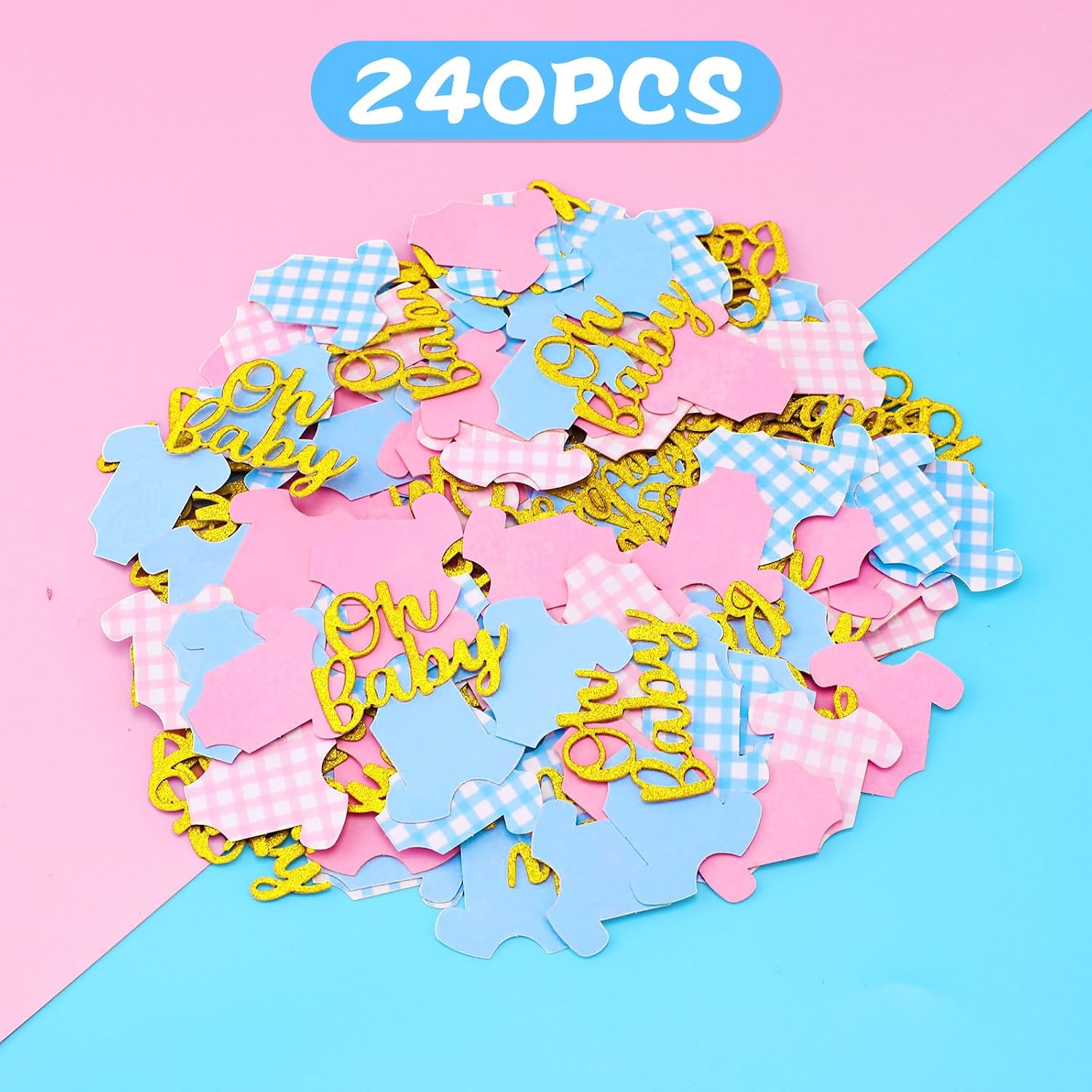 240 Pcs Gender Reveal Confetti Blue Pink Gingham Pattern
