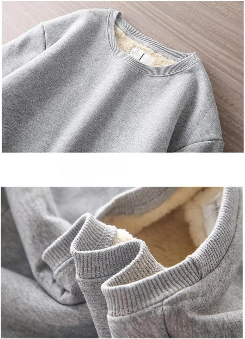 [keusyoi] 冬暖かいセーターラウンドネックセーターフリースユニセックス肥厚トップスカジュアル無地トレーナー