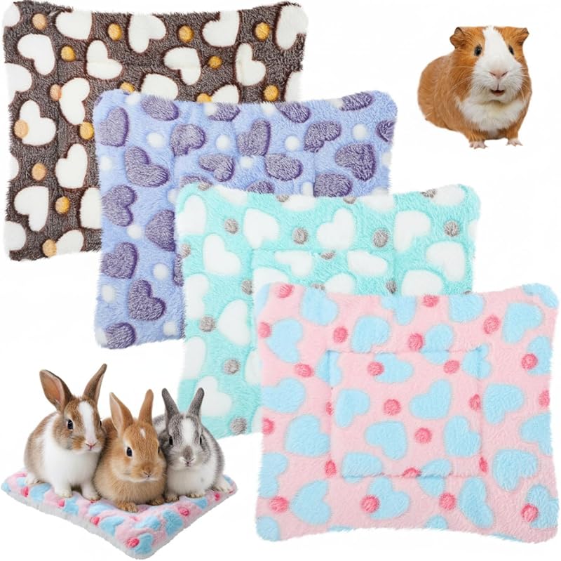 Cama para Pequenos Animais em Pelúcia com Estampa de Corações Jetec 4 Unidades