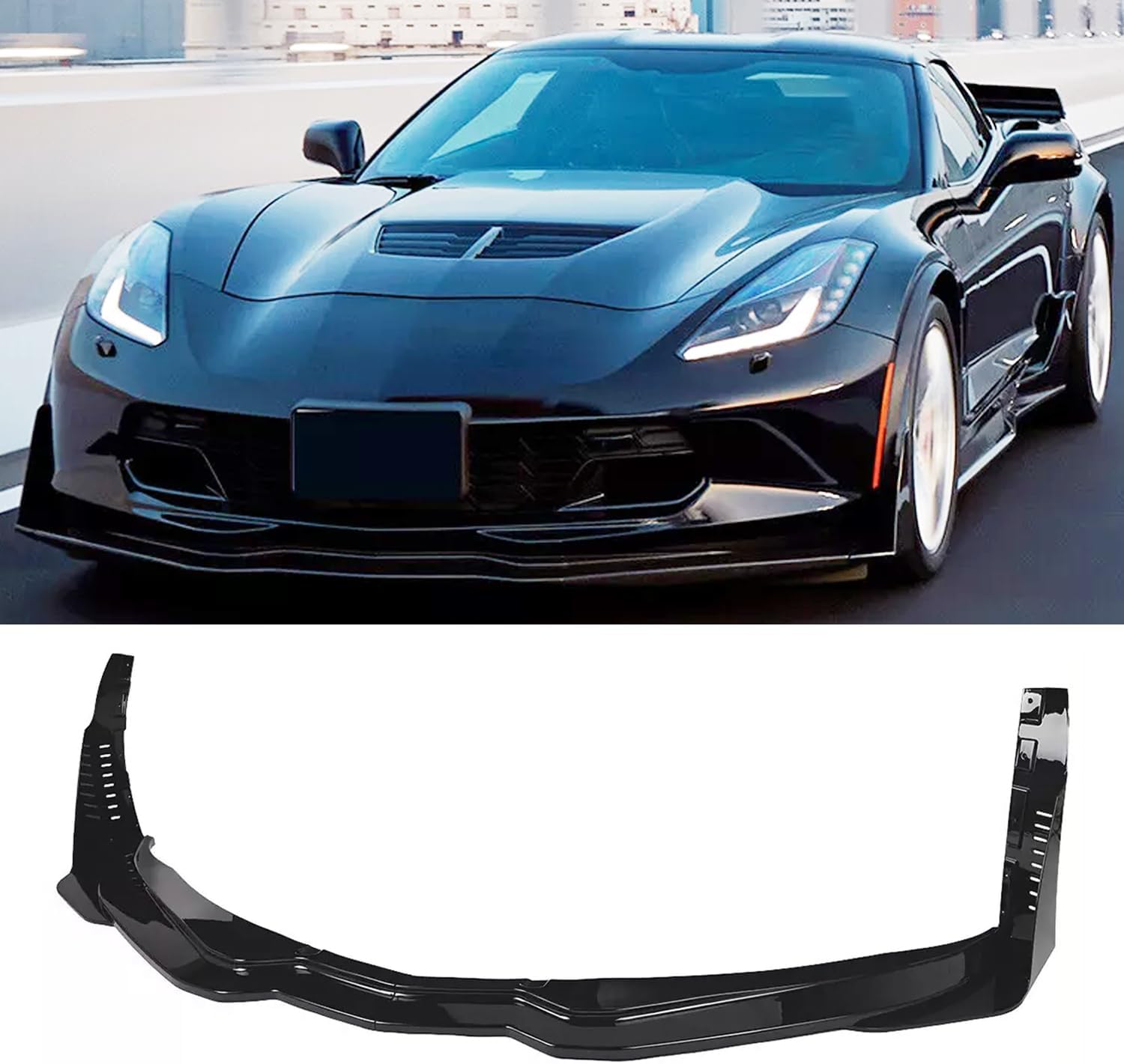 Front Lip Compatibility with 2014-2019 Corvette C7 Z06 Stage 3 Front Bumper Chin Diffuser Lip Spoiler Splitter Air Dam with Side Winglets 4PCS Gloss Black