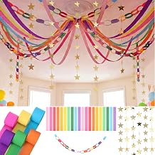 Frienda Paper Chain Strips Streamers Garland Set,Rainbow,Colorful