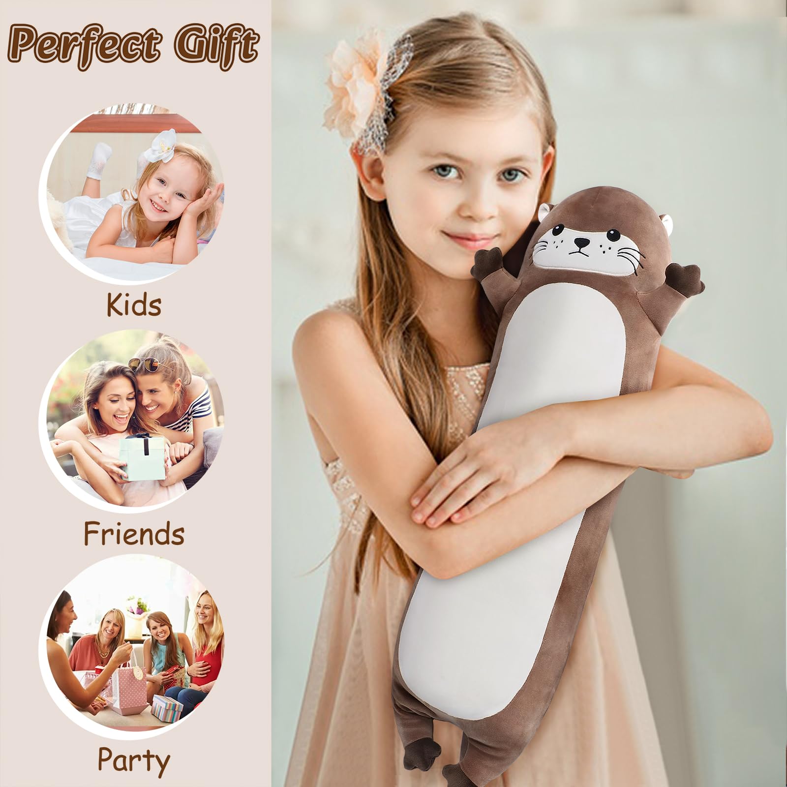 Otter Plush Stuffed Animals Otters Toys Soft Toy Kawaii Plushie Anime Pillow Cuddly Toys Cushion Doll 19.6 Inch Cute Plush Chubby Simulation Stuffed Otter Hugging Pillow for Unisex / Friends - Image 4