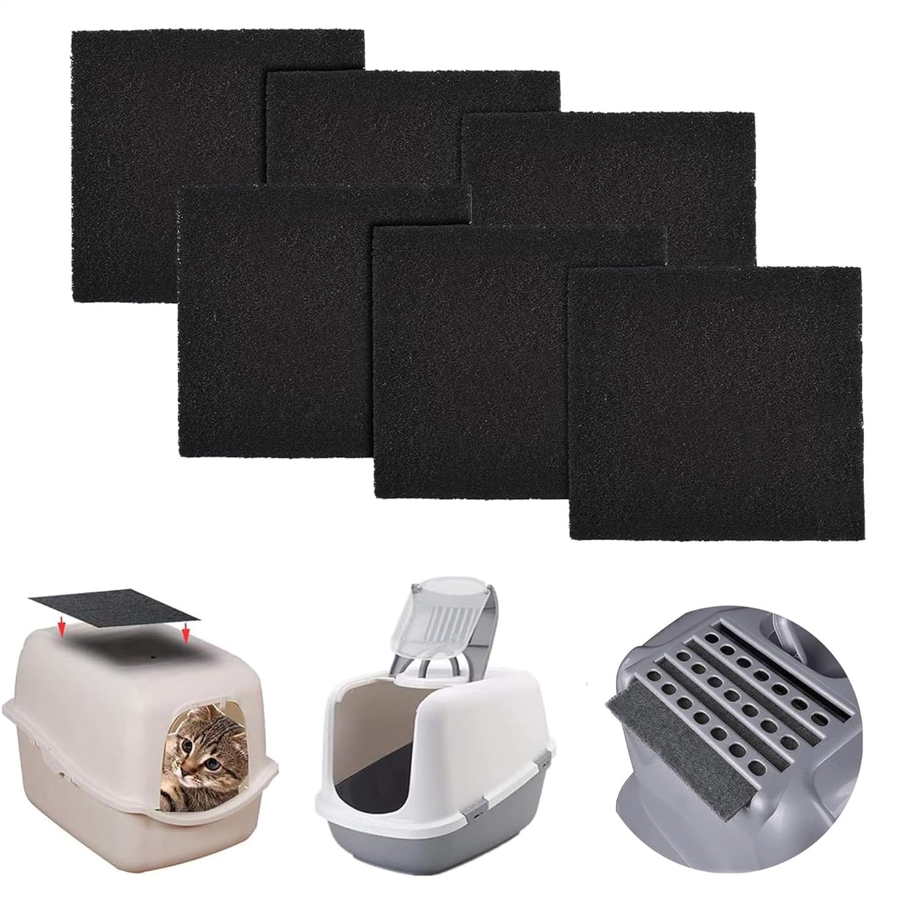 AXYOUCUN 6 Pack Carbon Filter for Cat Litter Tray Charcoal Filters Replacement Carbon Odor Activated Charcoal Carbon Air Purifier for Hooded Cat Litter Boxes Odor Control
